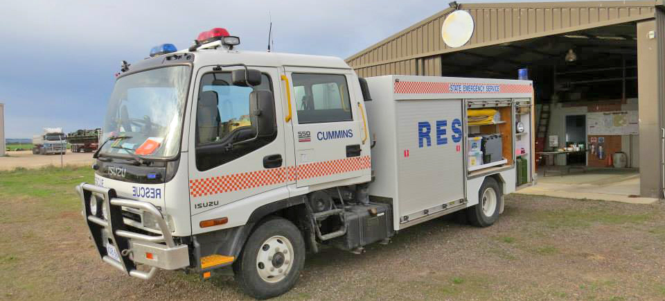 SA State Emergency Service rescue vehicle in front of the Cummins Unit building