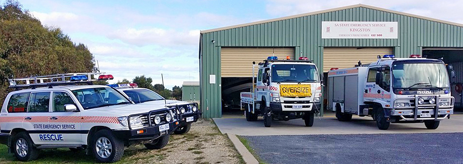 SA State Emergency Service rescue vehicles in front of the Kingston Unit building